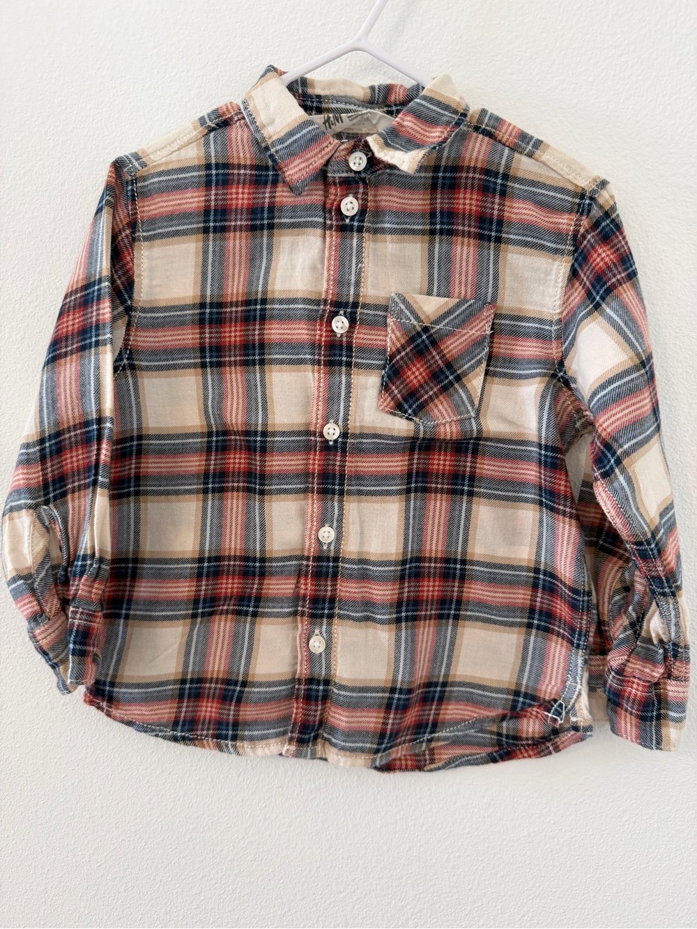 H&M Toddler Boys Plaid Button-Up Shirt Beige, Navy & Red Size 3T